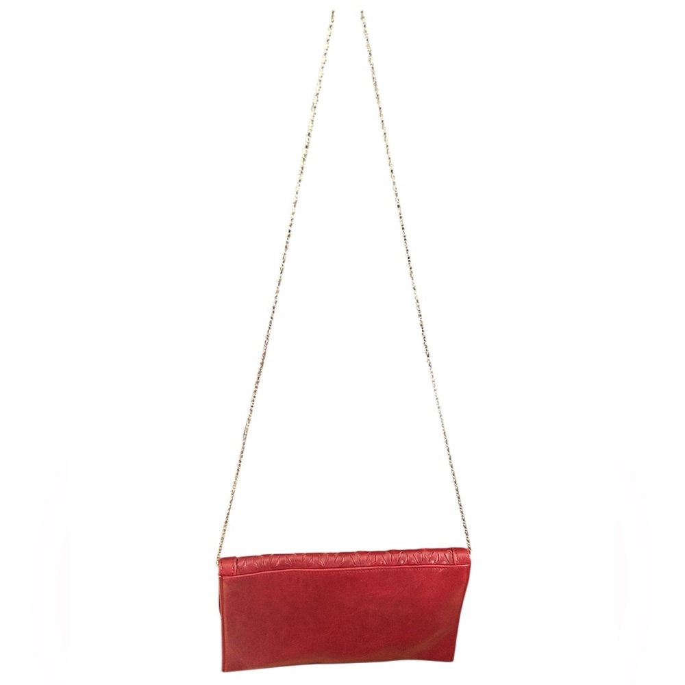 Poppie Jones Vintage Red Faux Leather Clutch with Chain Strap EUC - Picture 9 of 13